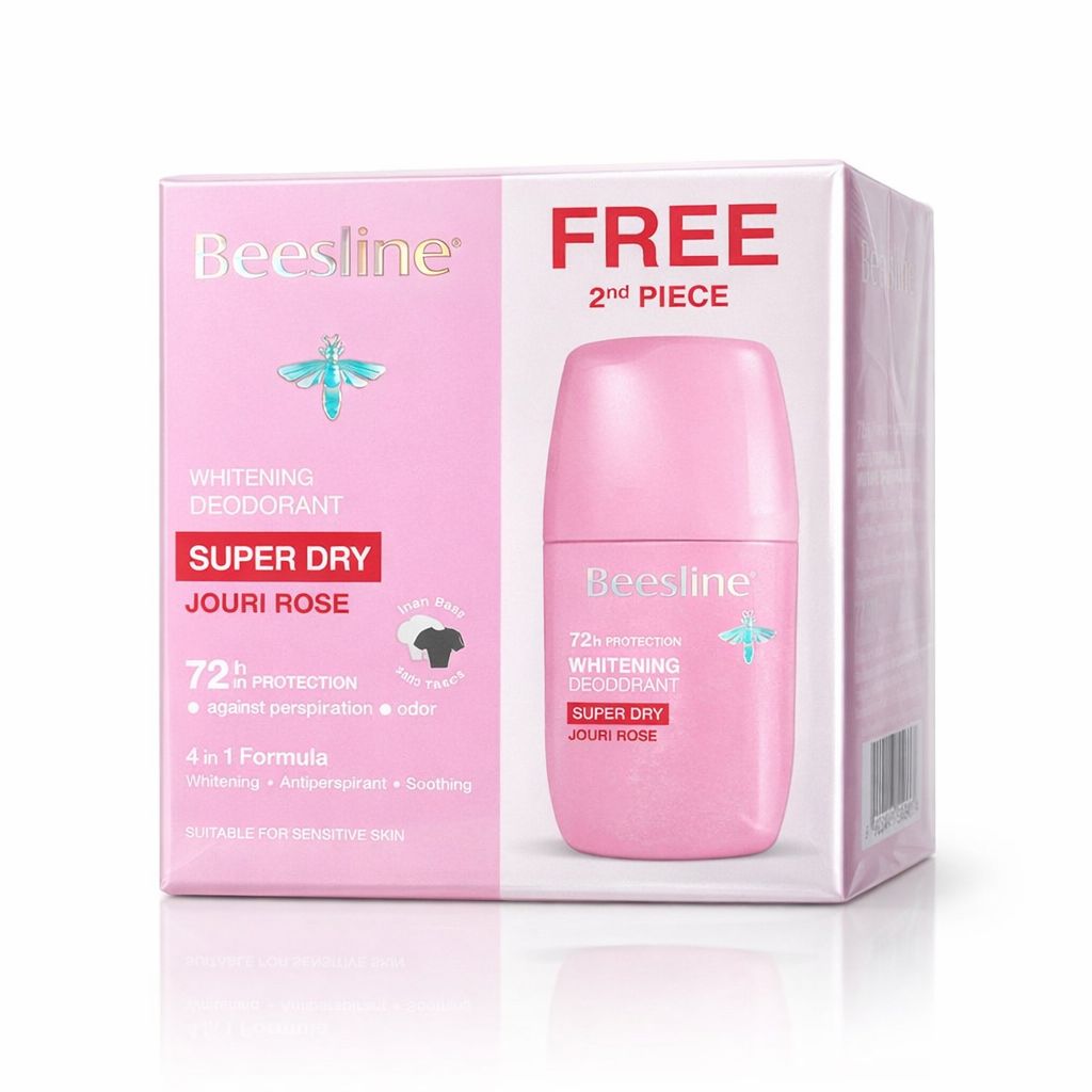 BEESLINE Natural Whitening Roll On Deodorant Super Dry 72h 1+1 50ml - Jouri Rose  بيزلاين مزيل تعرق برائحة ورد الجوري